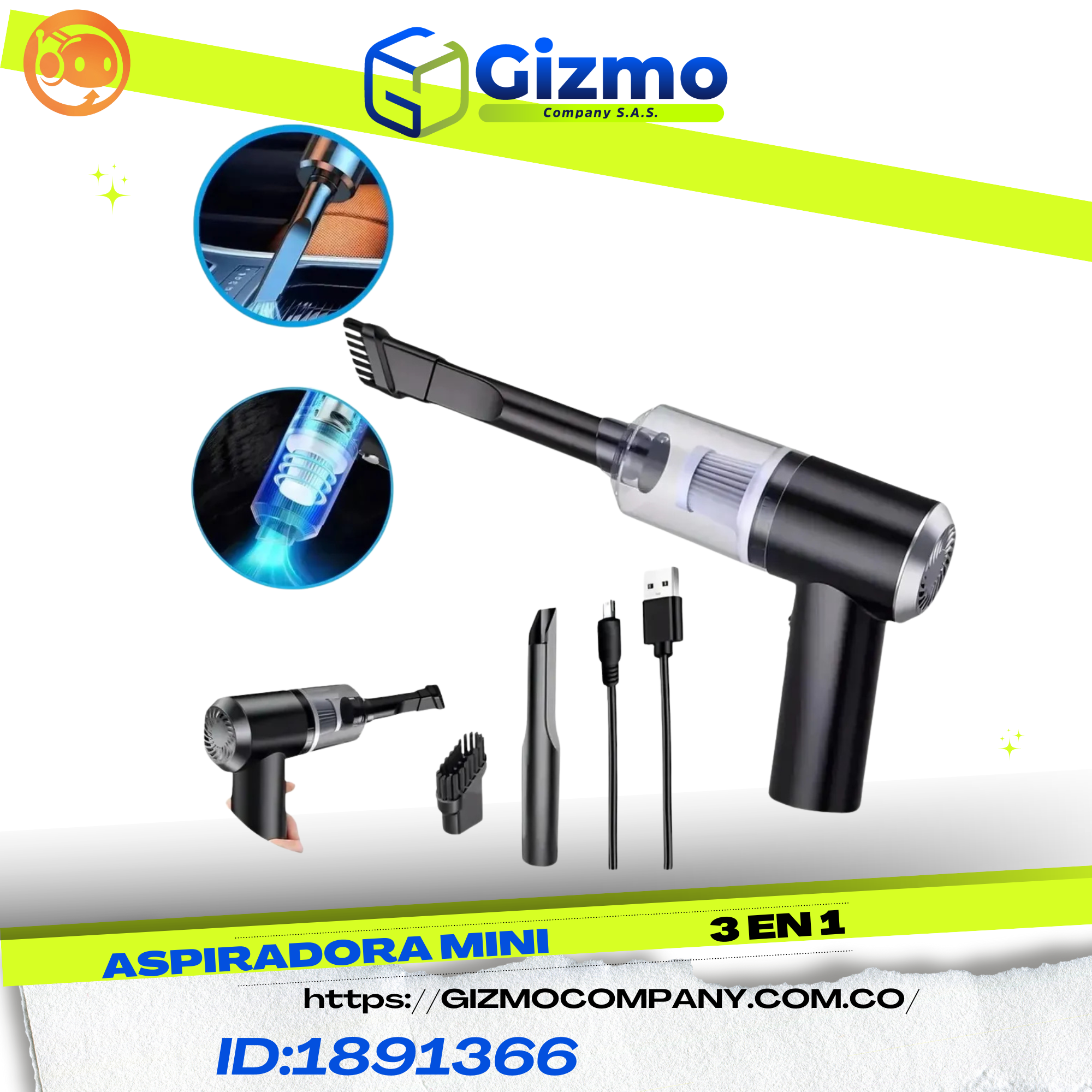 MINI ASPIRADORA PORTATIL  3 EN 1